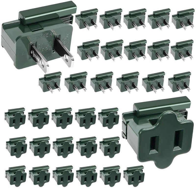 TTQ 32PCS SPT-2 Christmas Female and Male Slip Plug Electrical_Vampire Plugs Zip Plugs Green Gilbert Plug for Christmas Holiday Lighting,16 Female and 16 Male - Image 1